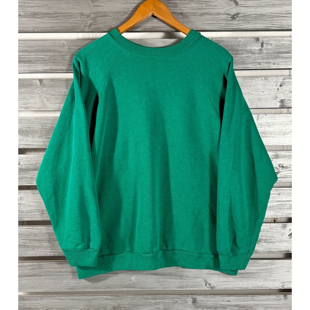 Vintage 90s Hanes Green Crewneck Sweatshirt Womens XL Raglan Made in USA Mens L